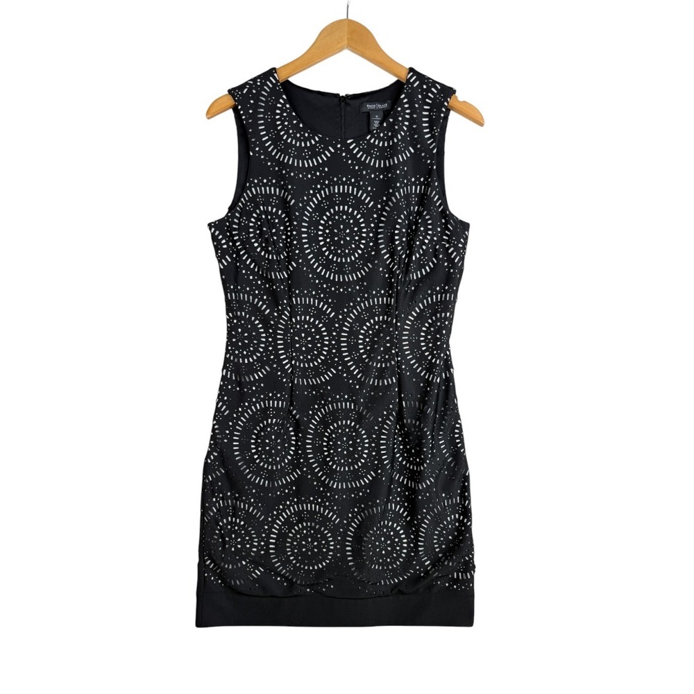 White House Black Market Dress Black Nude Laser Cut Sheath Lined Sleeveless 10